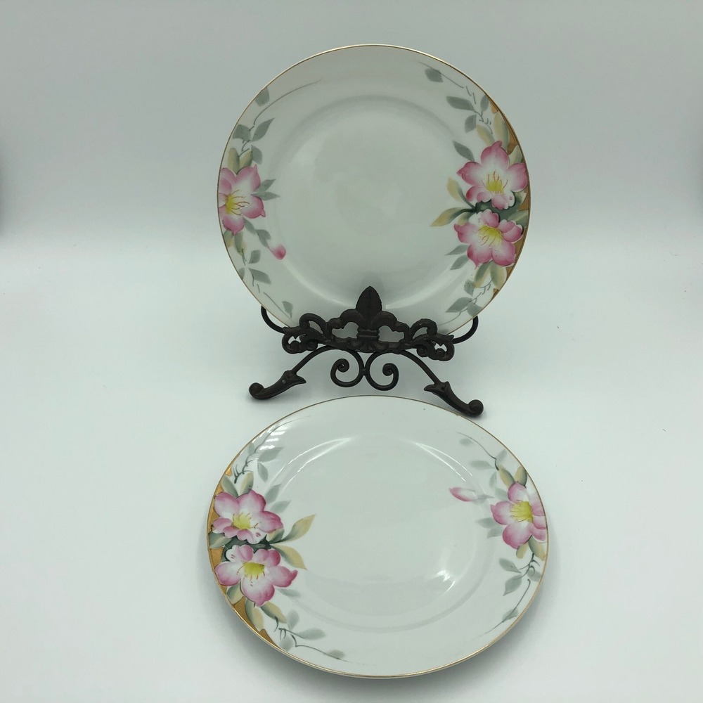 2 Noritake*AZALEA DINNER PLATES GREEN MARK 19322 VINTAGE EXCELLENT 9 7/8"